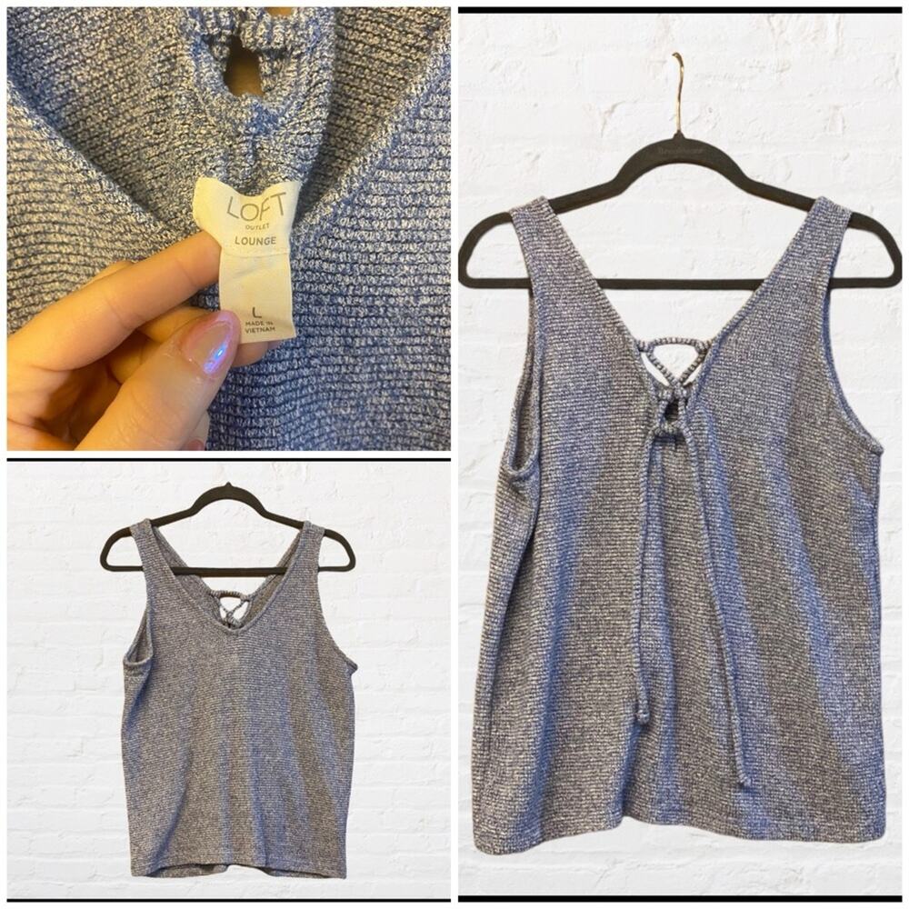 Ann Taylor LOFT Lounge blue and white tank with tie back